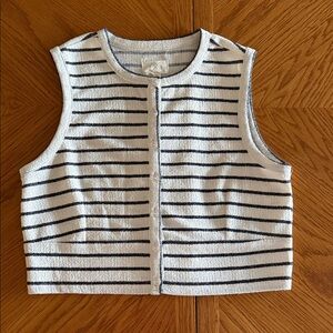 Thread & Supply White Cropped Tank with Black Stripes